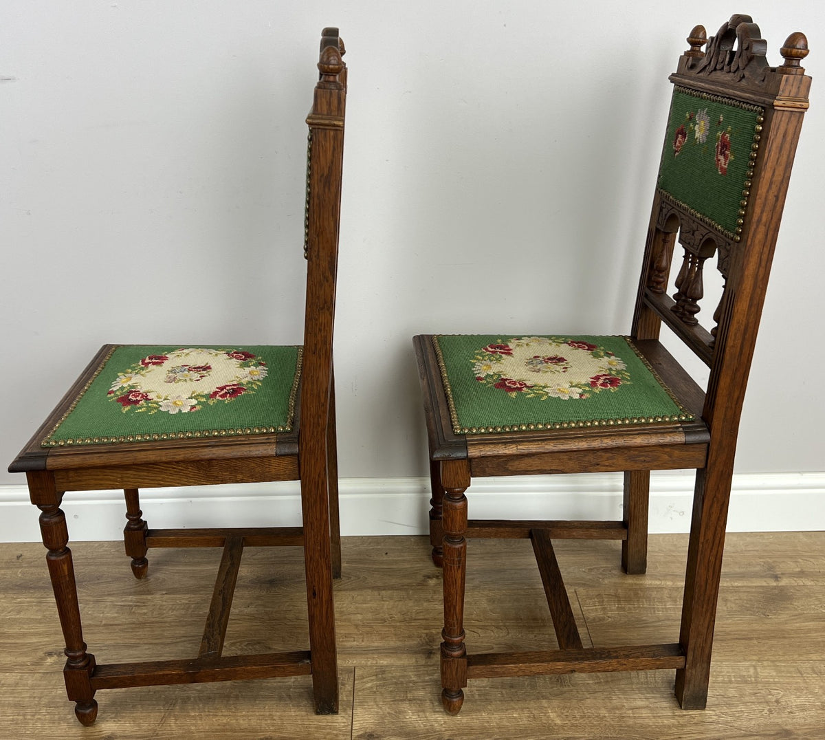 Pair of Chairs Antique French Style Oak Floral Upholstered Chairs LOT 6515