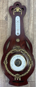Barometer Vintage Brass Mahogany Wall Barometer Thermometer Hygrometer LOT 60860