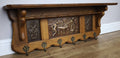 French Vintage Coat Rack Oak 6 Hooks Wall Shelf Brass Panel Coat Hanger LOT 49930