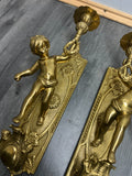 Wall Candle Holder Vintage French Style Sconce Pair Brass Cherub LOT 46654