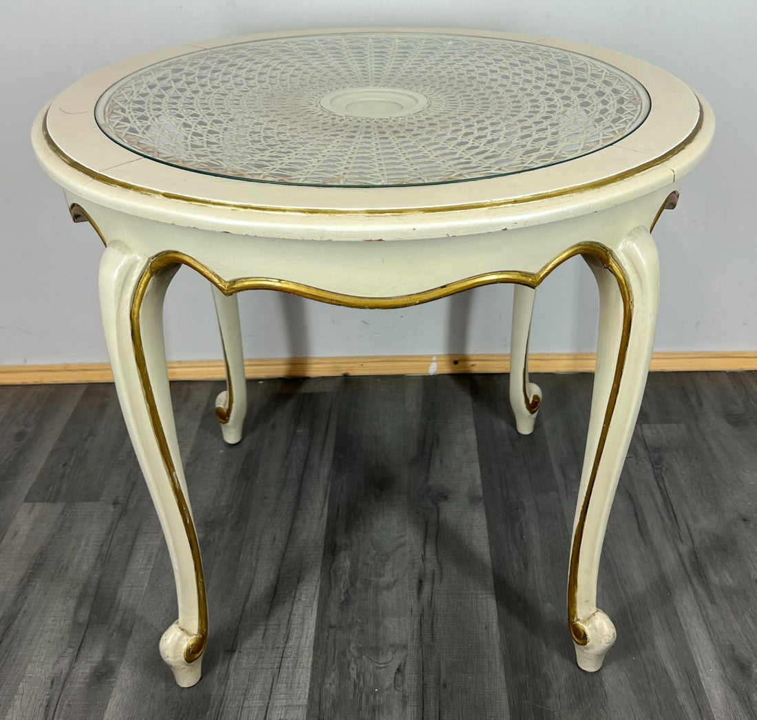 Coffee Table Vintage French Louis XIV Shabby Chic Round Glass Top LOT 32820
