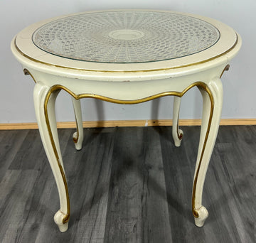 Coffee Table Vintage French Louis XIV Shabby Chic Round Glass Top LOT 32820
