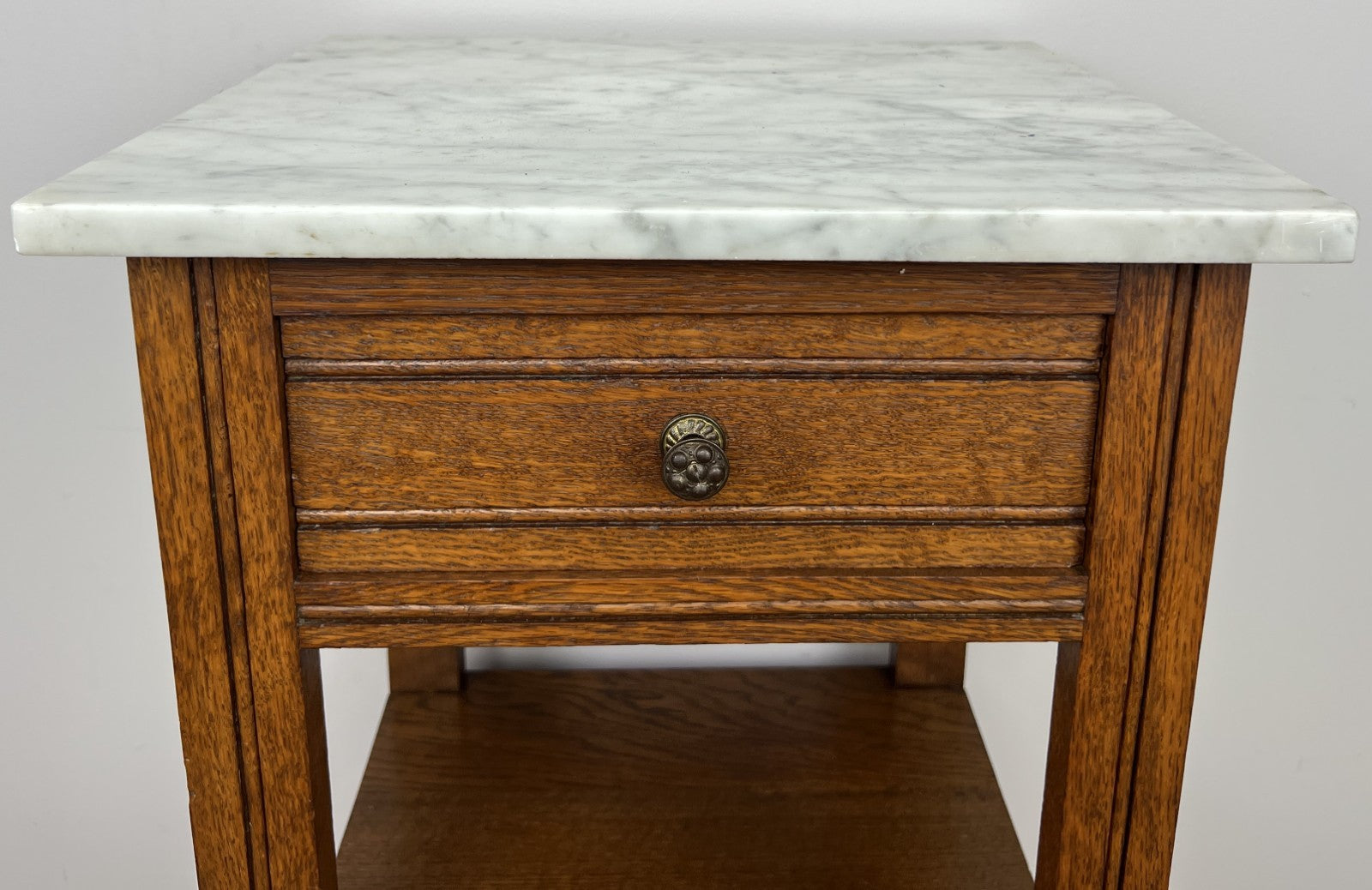 Bedside Table Antique French Style Marble Top Oak Cabinet Nightstand LOT 62415