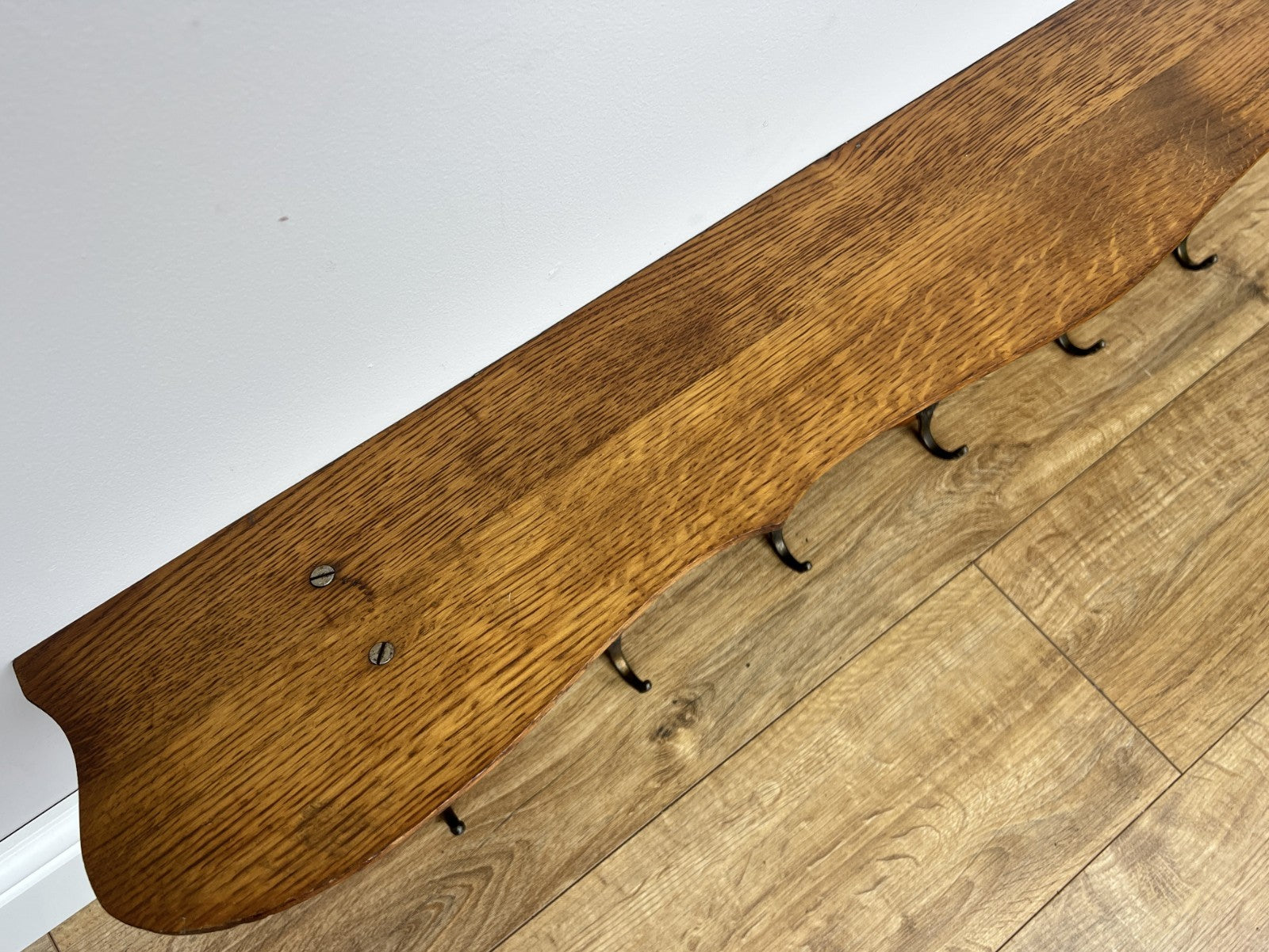 Coat Rack Vintage French Carved Oak Wall Mounted 6 Hooks Rack Hanger LOT 62277