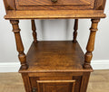 Pair of Bedside Tables Antique French Marble Top Carved Oak Cabinets LOT 49175