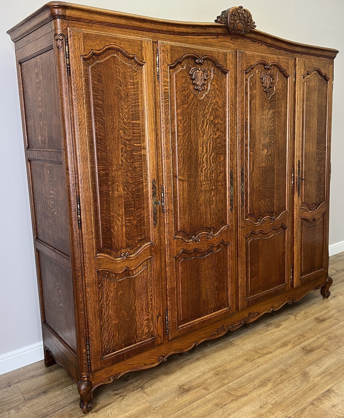 Wardrobe Vintage French Louis XVI Style Oak Four Door Carved Armoire LOT 48271