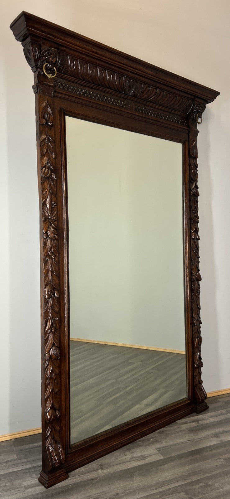Antique French Oak Wall Mirror with  Carved Frame Wall Decor 197cm  LOT 435212