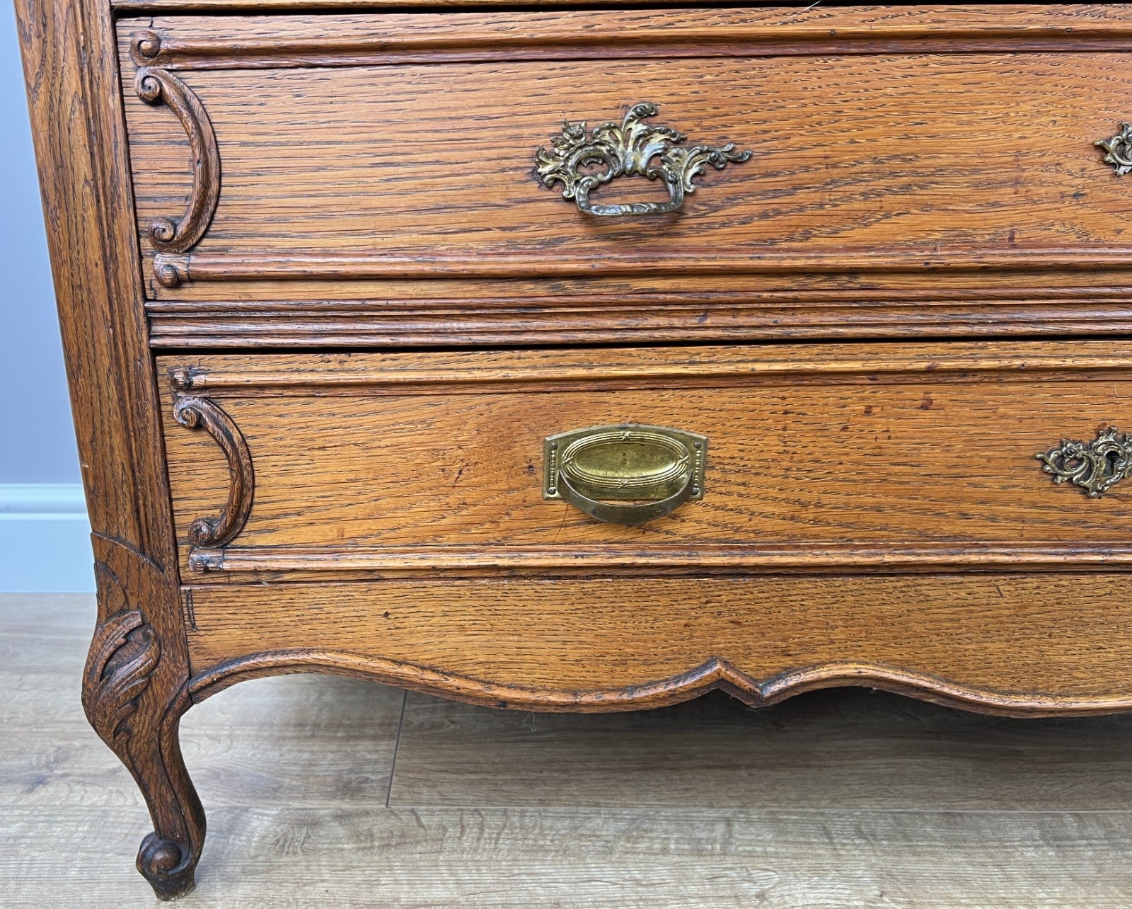Chest of Drawers Antique French Oak Marble Top 5 Drawers Carved Cabinet LOT 62795