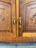 Cabinet Antique French Marble Top Oak Carved with Drawers Sideboard LOT 4070
