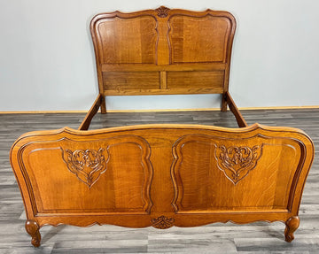 Bed Vintage French Louis XVI Oak Double Bed Frame Carved Headboard LOT 37910