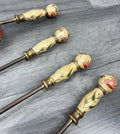 Fireplace Set Vintage French Hand Painted 5-Piece Brass Tool Stand LOT 441612