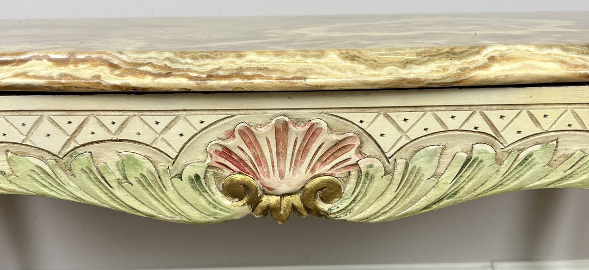 Coffee Table Vintage Shabby Chic Louis XVI Marble Top Carved Table LOT 62783