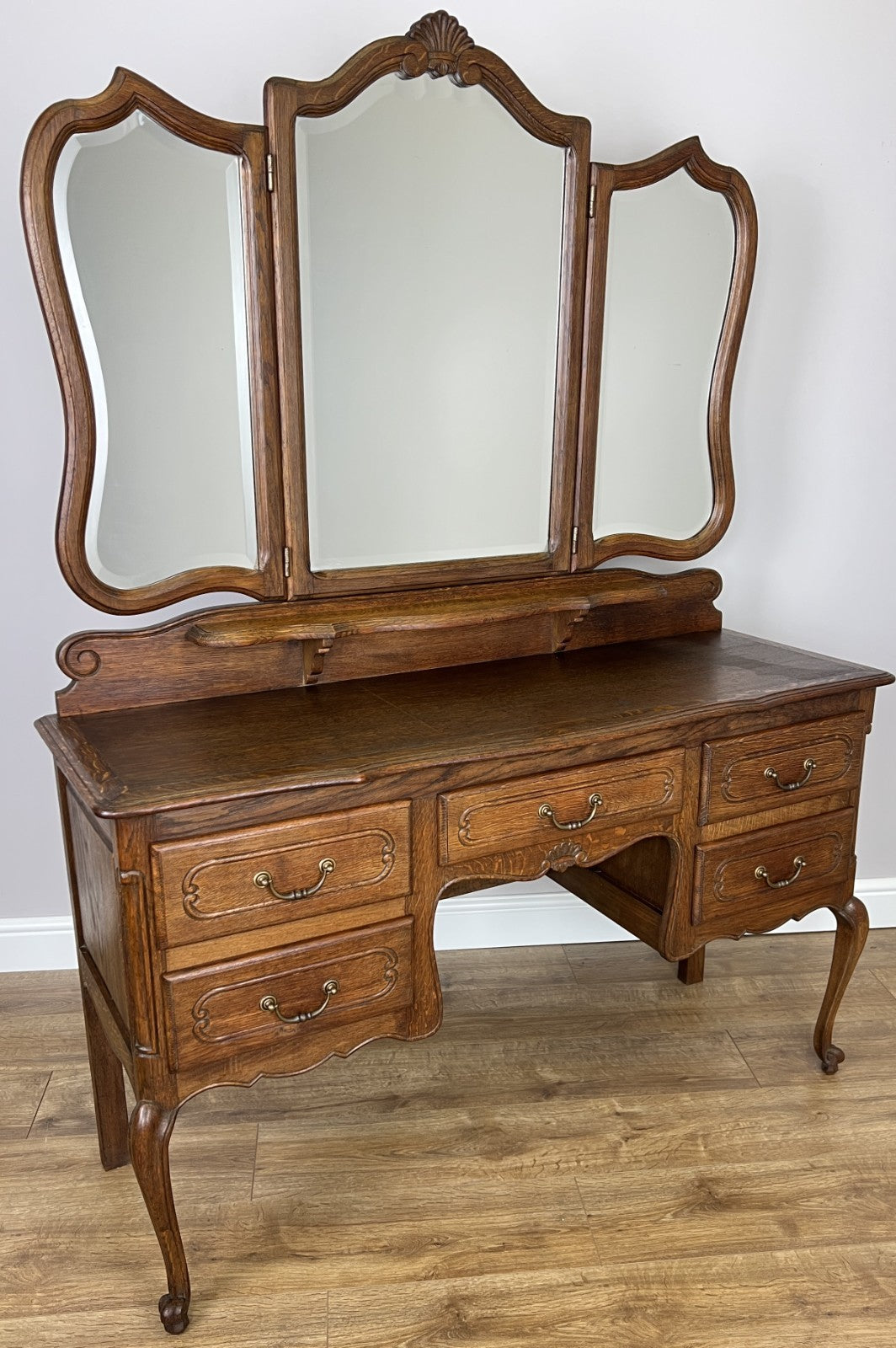 Vintage Dressing Table with Mirror French Oak Louis Vanity Table Makeup LOT 49761