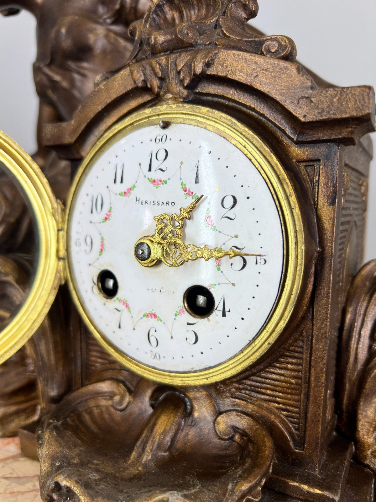 Mantel Clock Antique French Art Nouveau Style Bronze Garniture Set LOT 46398