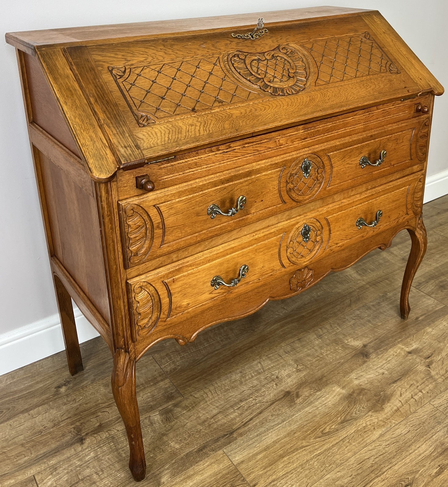 Secretaire Writing Desk Vintage French Louis Oak Rare Bureaux Cabinet LOT 49356