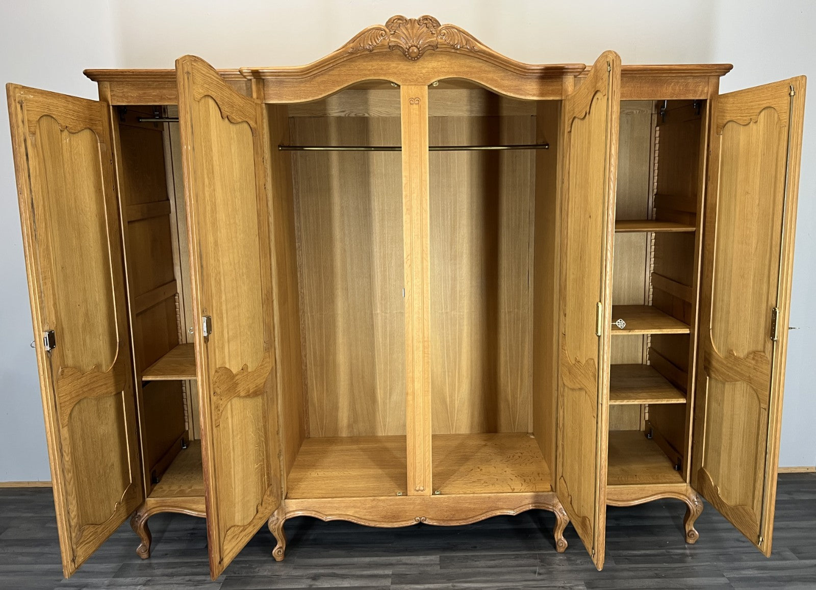 Wardrobe Vintage French Louis XVI Oak 4 Door  Armoire with Shelves LOT 416010