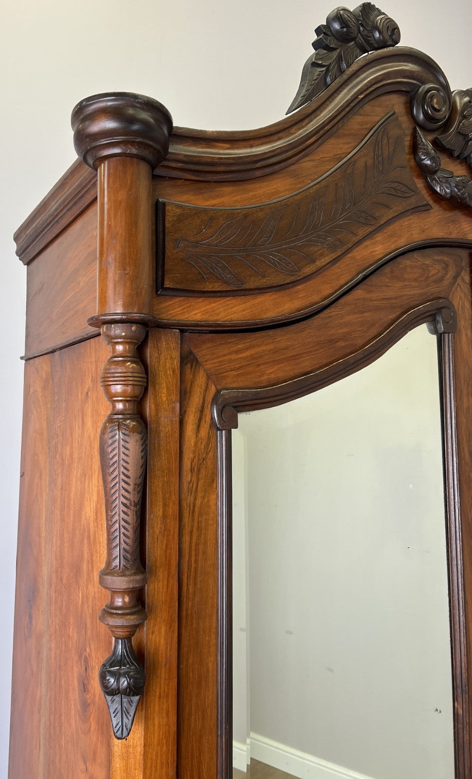 Wardrobe Antique French Style Two Door Walnut Mirrored Carved Armoire LOT 61611