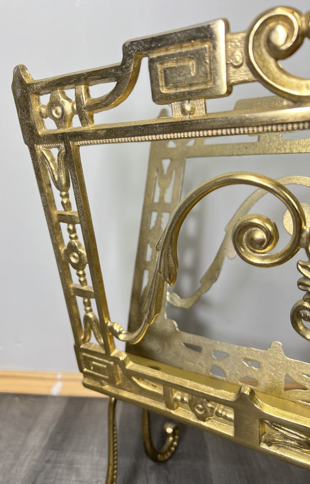 Newspaper Rack Vintage French Brass Ornate Freestanding Holder LOT 46825
