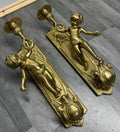 Wall Candle Holder Vintage French Style Sconce Pair Brass Cherub LOT 46650