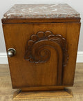 Bedside Table Antique French Art Deco Marble Top Oak Cabinet Nightstand LOT 62381