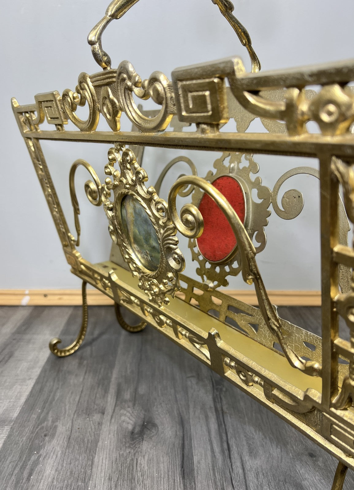 Newspaper Rack Vintage French Brass Ornate Freestanding Holder LOT 46828