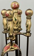 Fireplace Set Vintage French Hand Painted 5-Piece Brass Tool Stand LOT 44164