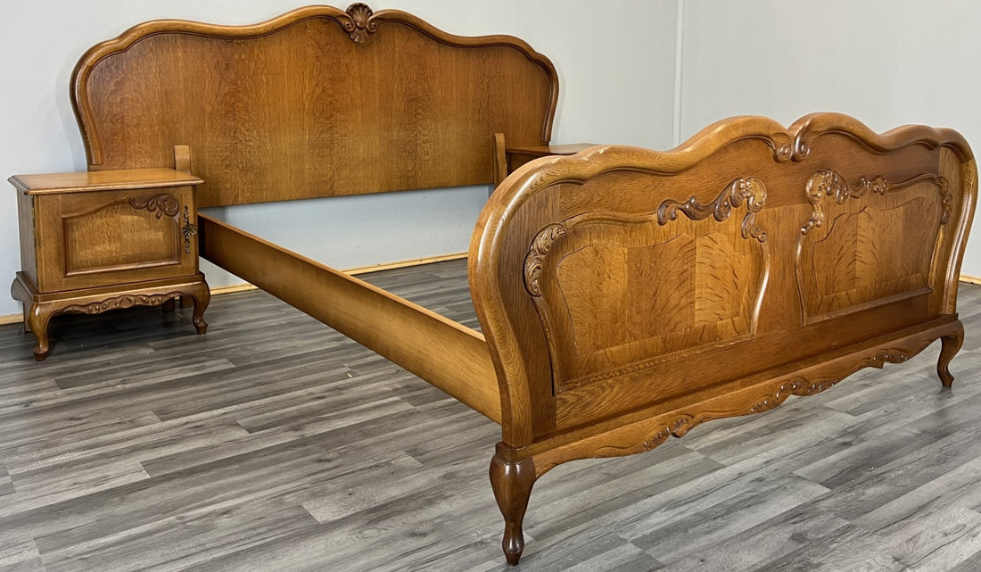 Bed Vintage French Louis XVI Double Bed Frame with Bedside Tables  LOT 46210