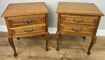 Pair of Bedside Tables Vintage French Louis Oak Nightstands Cabinets LOT 63500