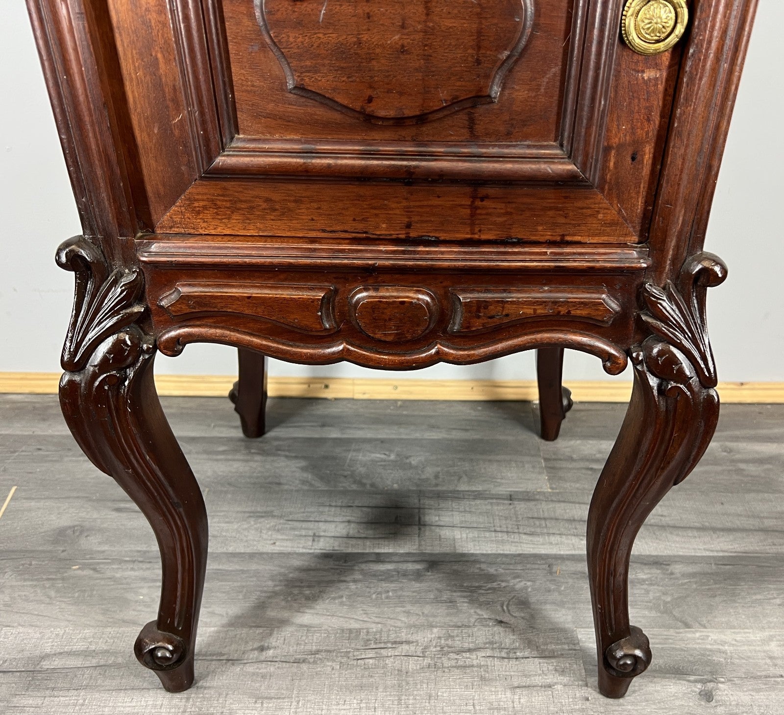 Bedside Table Antique French Marble Top Walnut Carved Cabinet LOT 43344