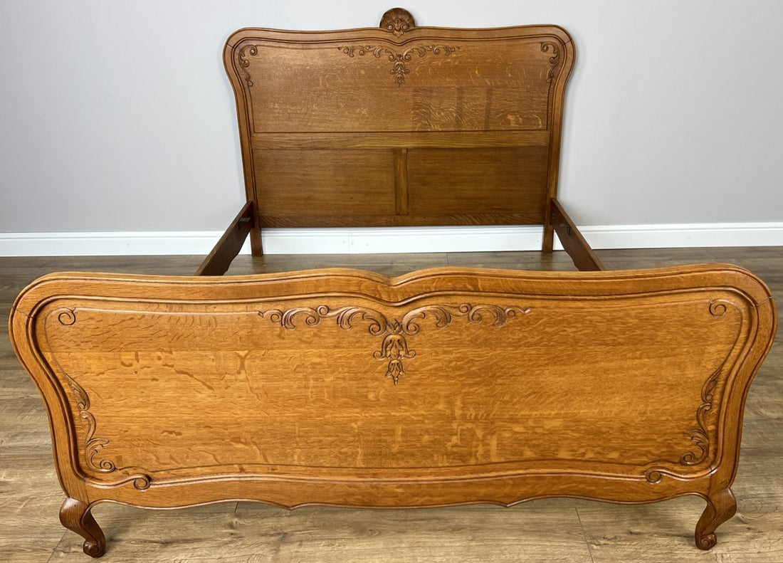 Bed Vintage French Louis XVI Double Bed Frame Oak Carved Headboard LOT 48750