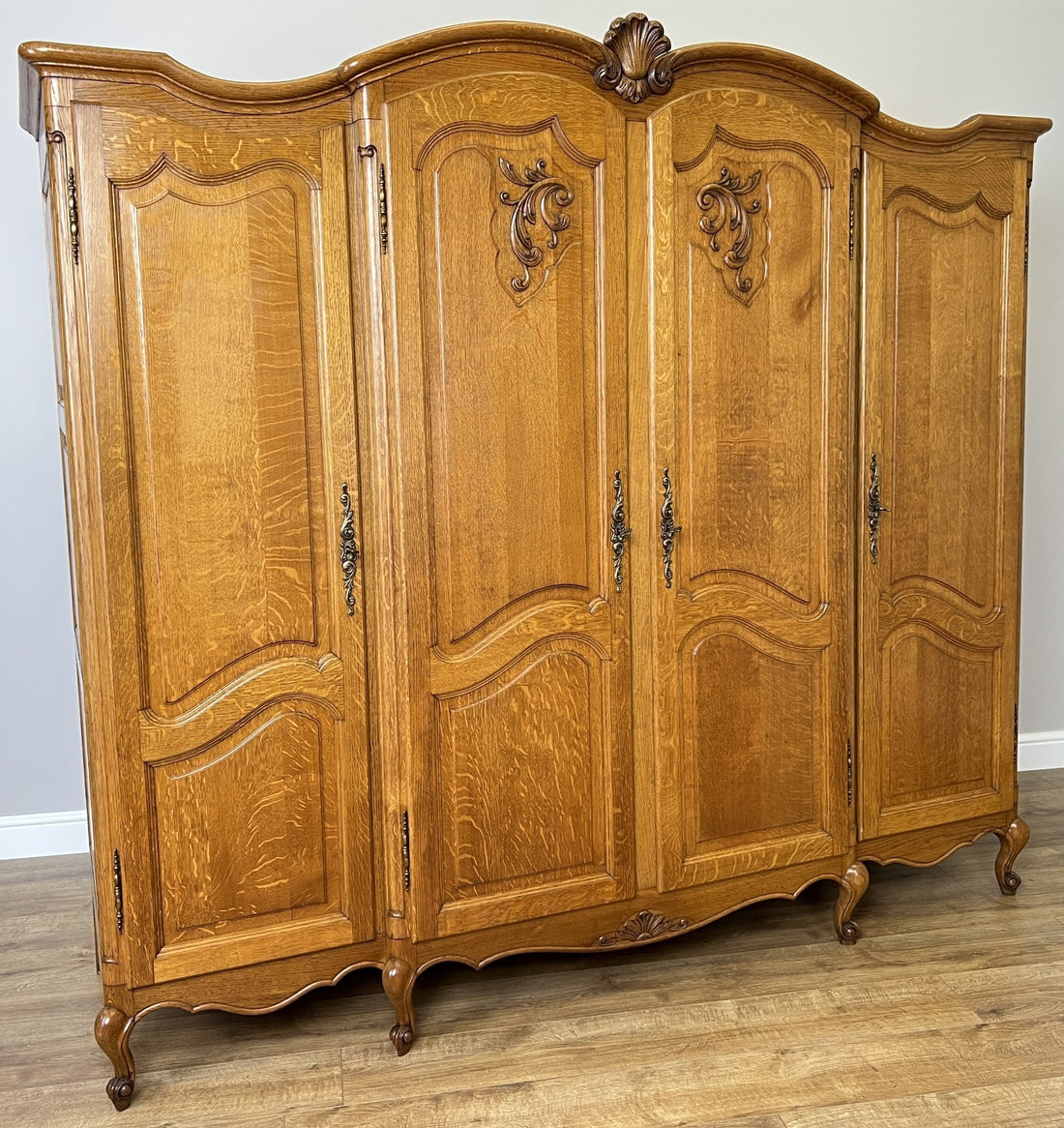 Wardrobe Vintage French Louis XVI Style Four Door Oak Carved Armoire LOT 49290