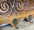 French Vintage Coat Rack Oak 5 Hooks Wall Shelf Carved Coat Hanger LOT 496111