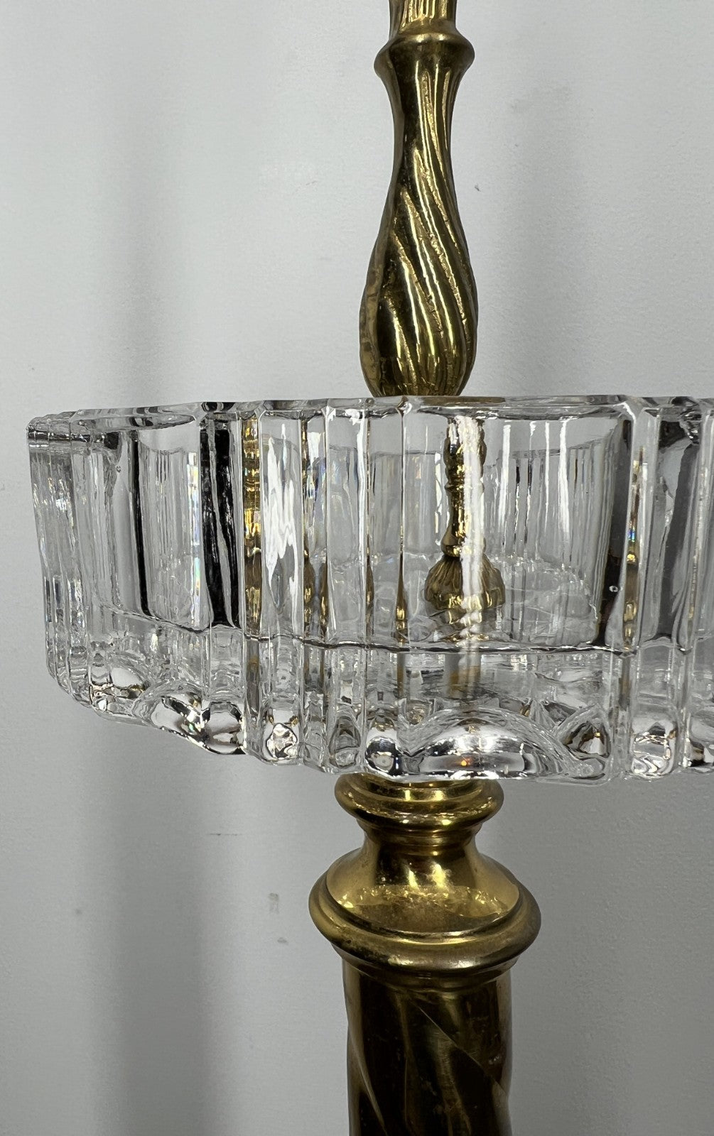 Vintage French Ashtray Stand Brass & Crystal Ornate Pedestal LOT 42324