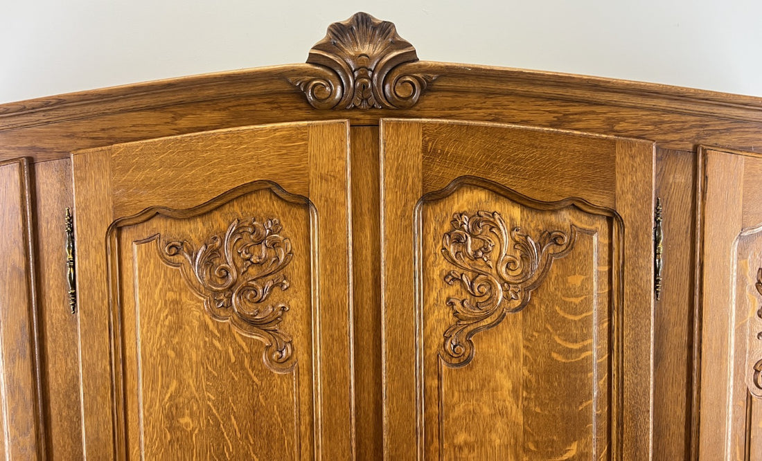 Wardrobe Vintage French Louis XVI Style Oak Four Door Armoire LOT 48140