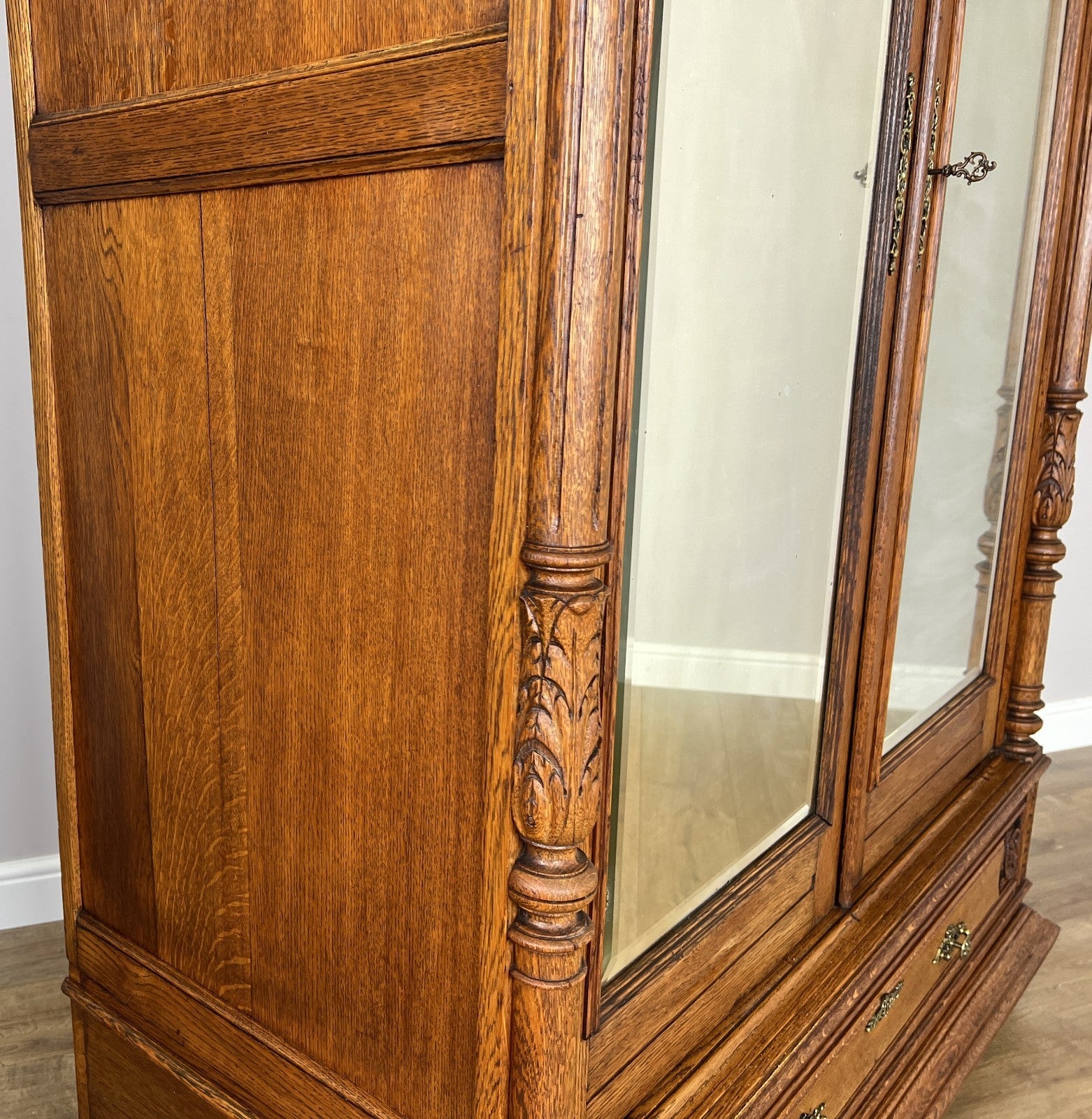 Wardrobe Antique French Oak Two Door Mirrored Carved Armoire Cabinet LOT 612014