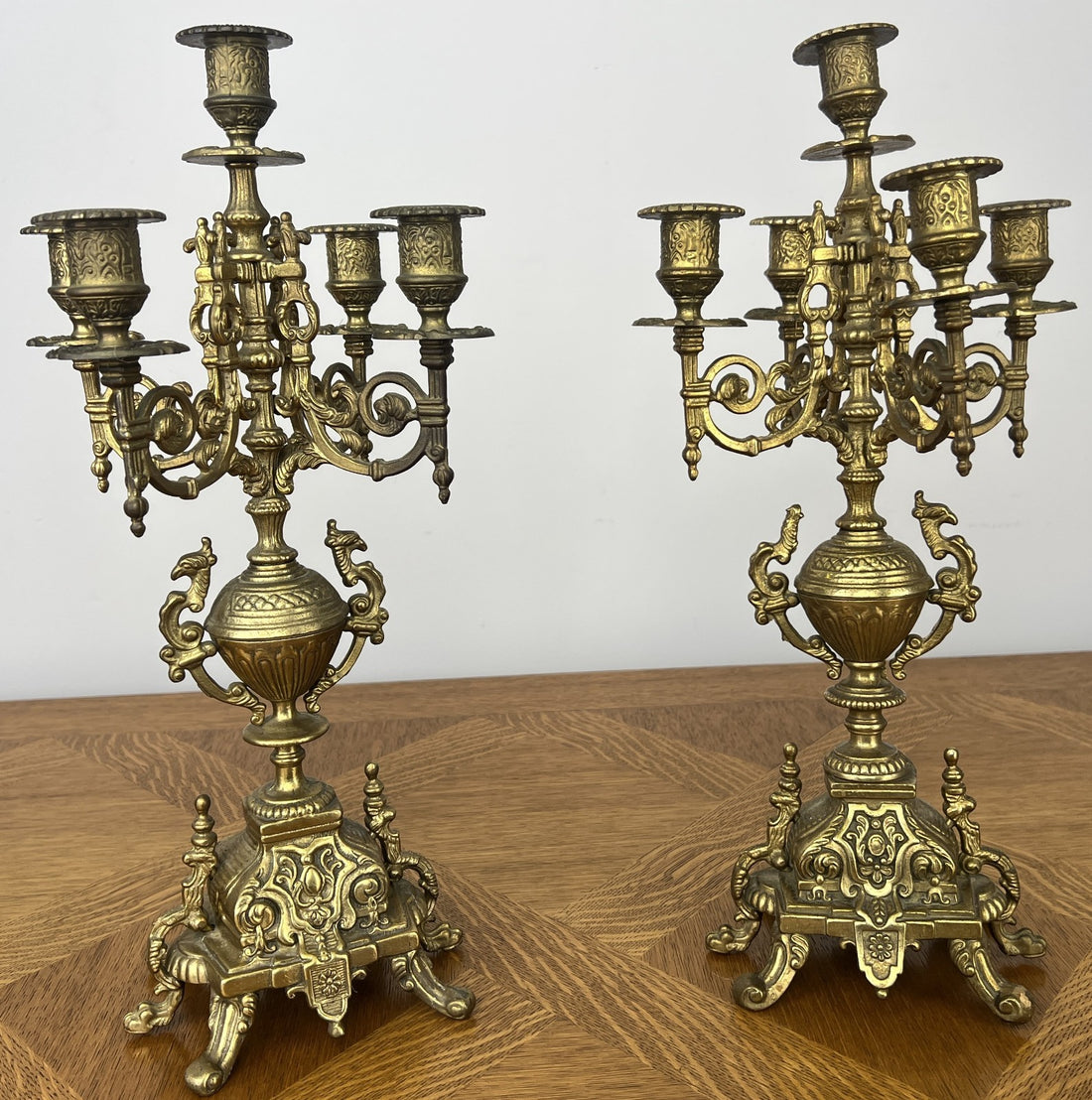 Candelabras Vintage Brass 5 Arm Pair Ornate Decorative Candlesticks LOT 60430