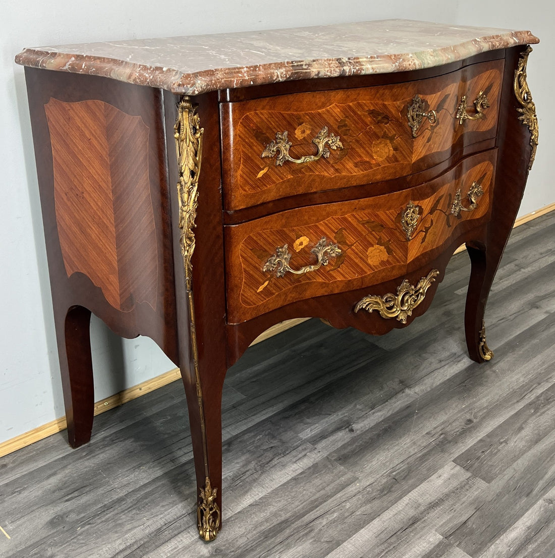 Chest of Drawers Vintage French Style Marble Top Walnut Cabinet LOT 47810