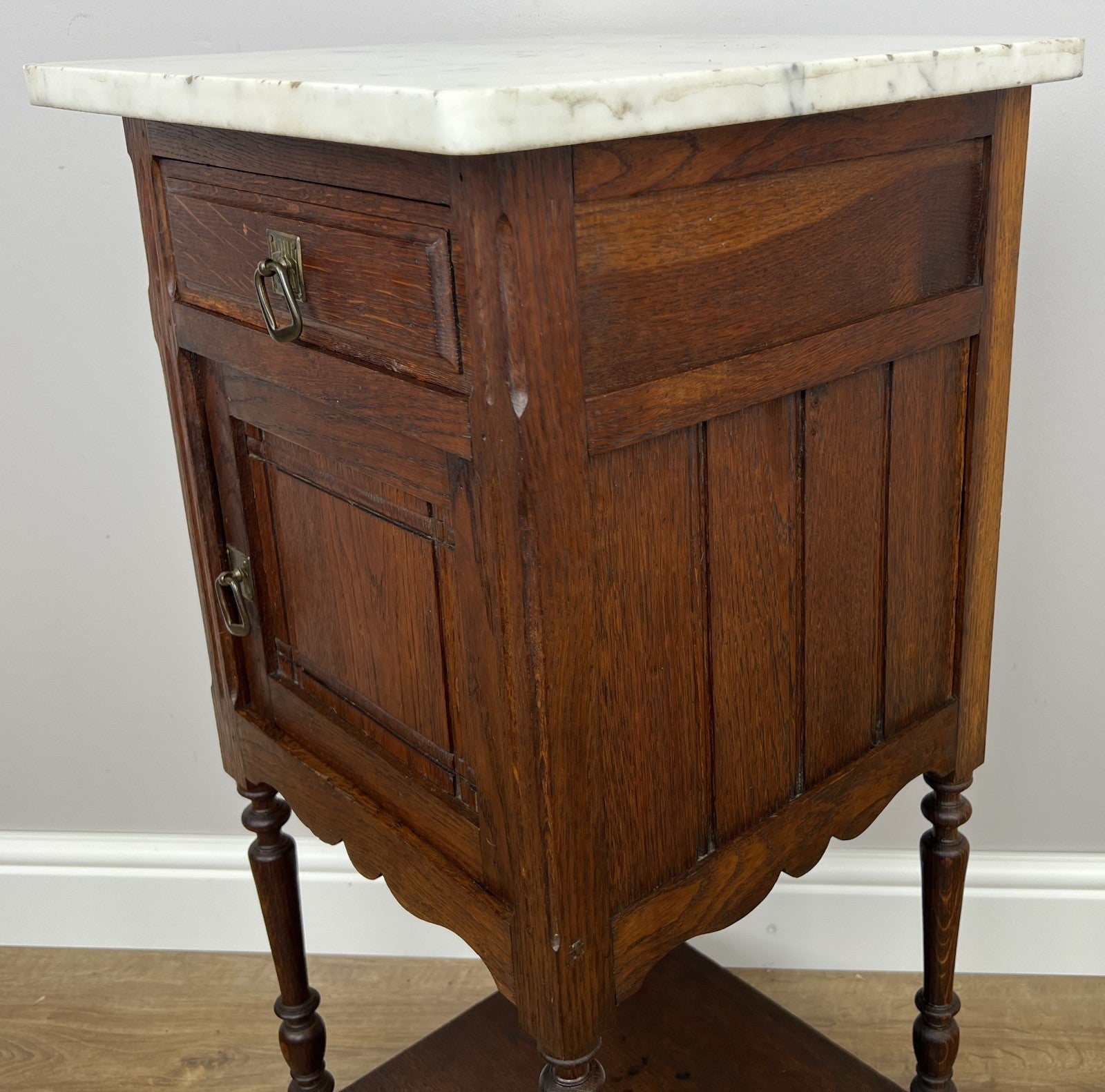 Bedside Table Antique French Style Marble Top Oak Cabinet Nightstand LOT 62469