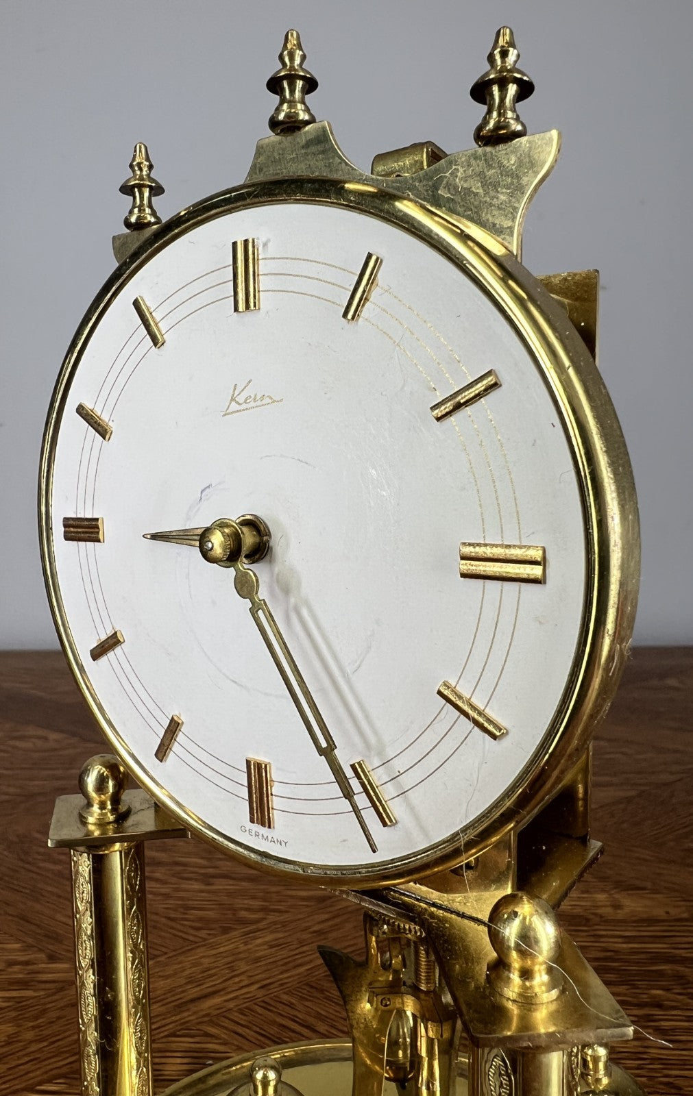 Clock Kern  Vintage Style Glass Dome Brass Anniversary Clock LOT 46766