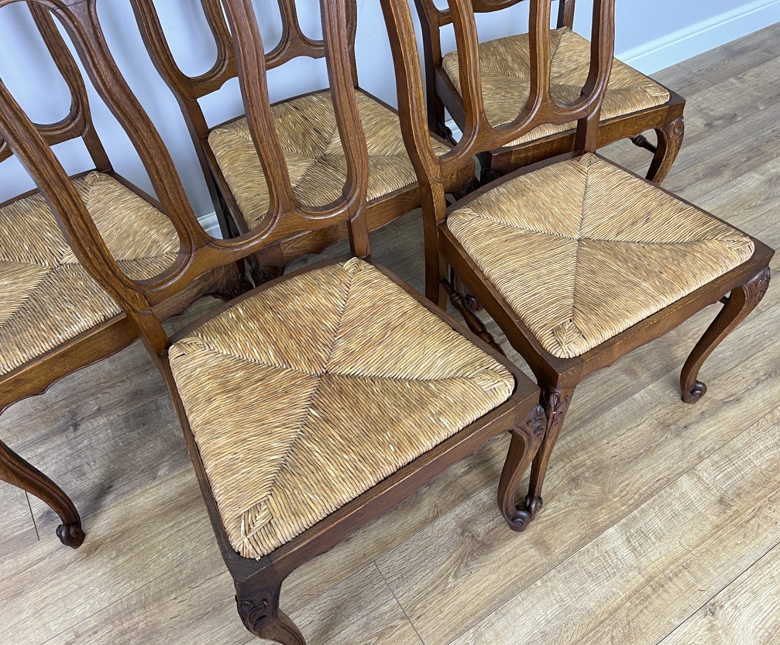 Dining Chairs Vintage French Louis Style Oak Rush Seat Set of 6 Chairs LOT 63486
