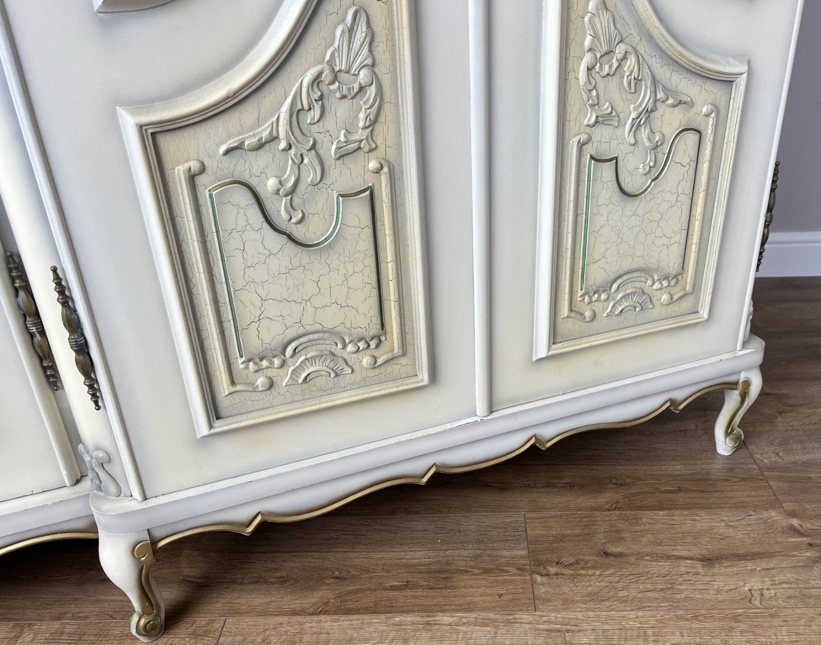 Wardrobe Vintage French Shabby Chic Five Door Carved Armoire Cabinet LOT 612115