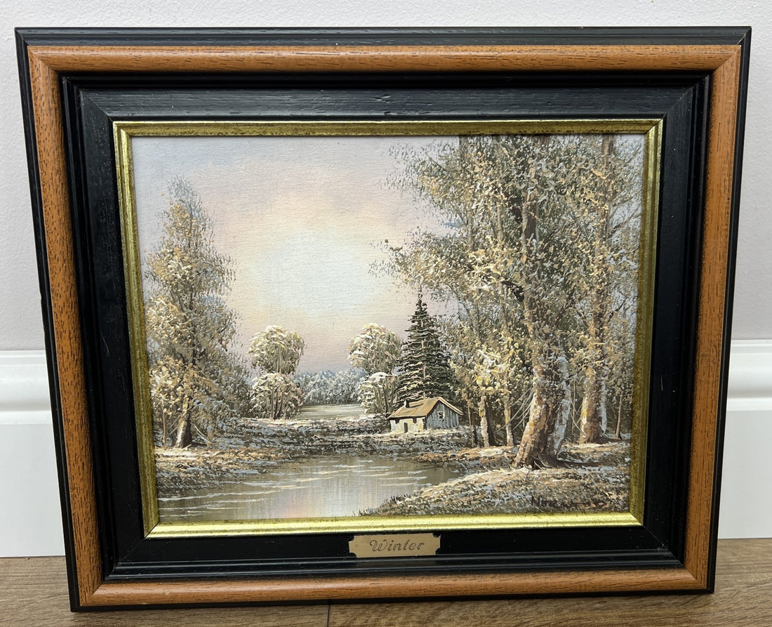 Oil Painting Vintage French Oak Frame Signed Winter Landscape Art Decor LOT 6468