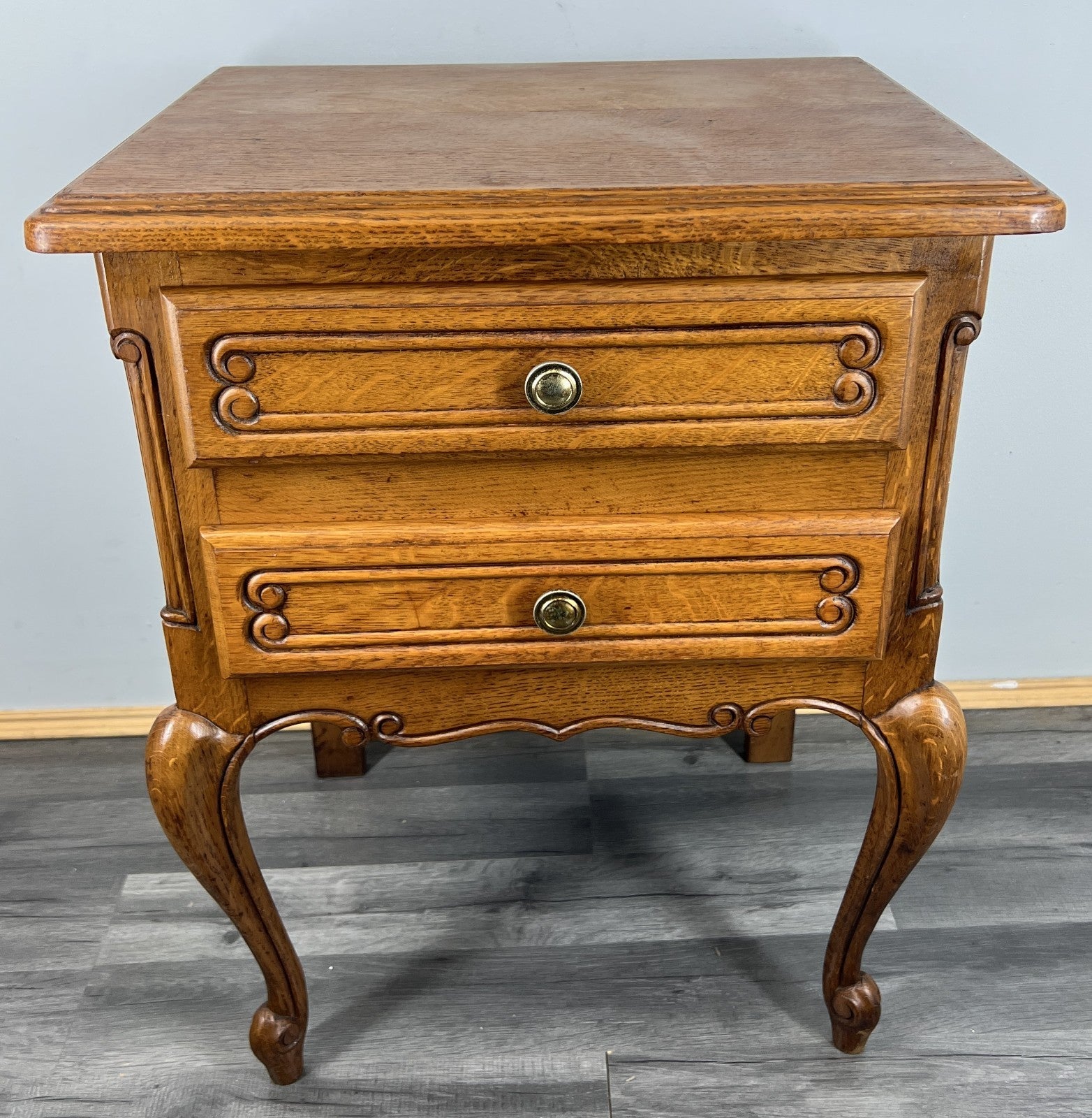 Bedside Table Vintage French Louis XVI Carved Oak Nightstand Cabinet LOT 45310