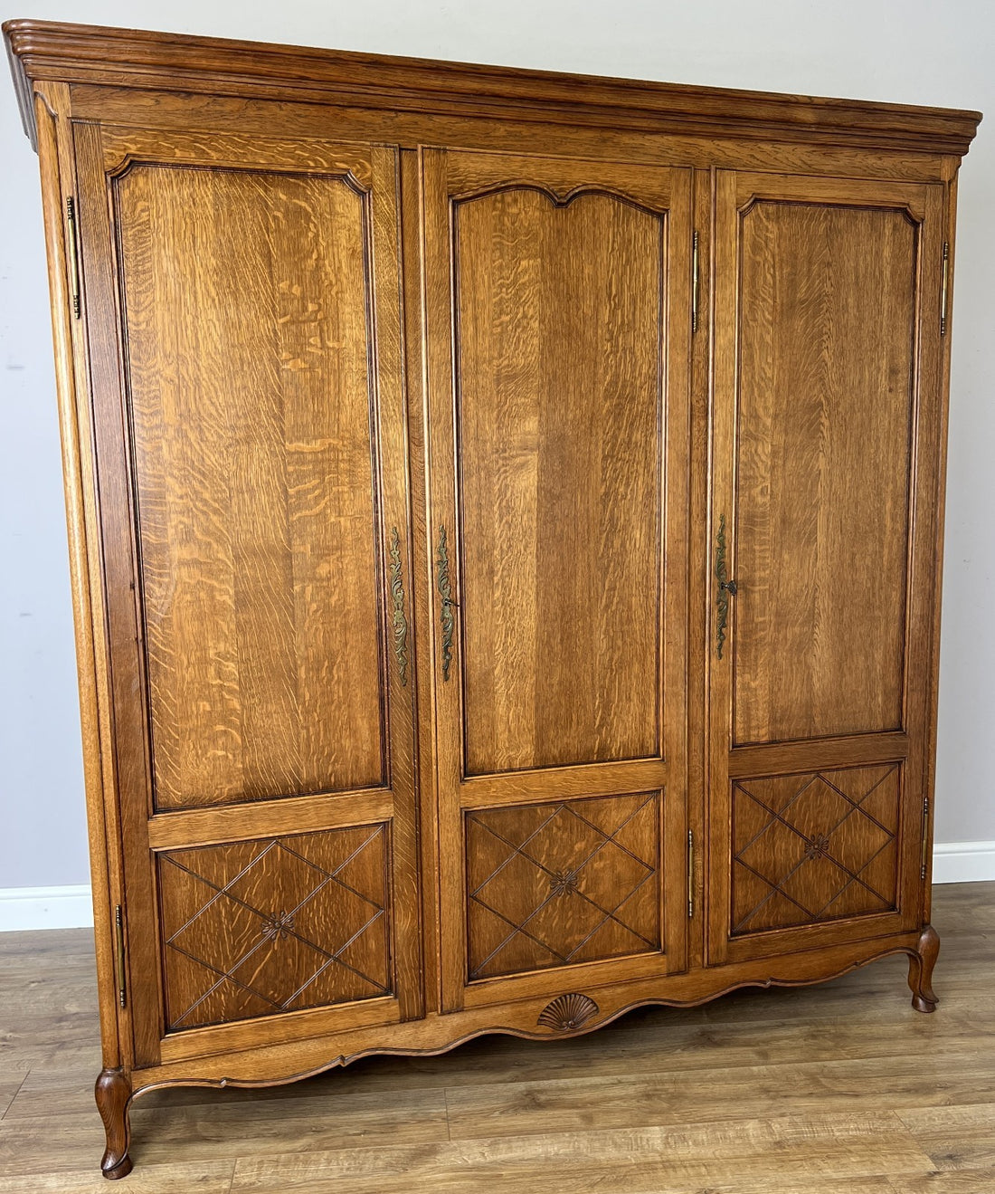 Wardrobe Vintage French Louis XVI Style Three Door Oak Carved Armoire LOT 64580