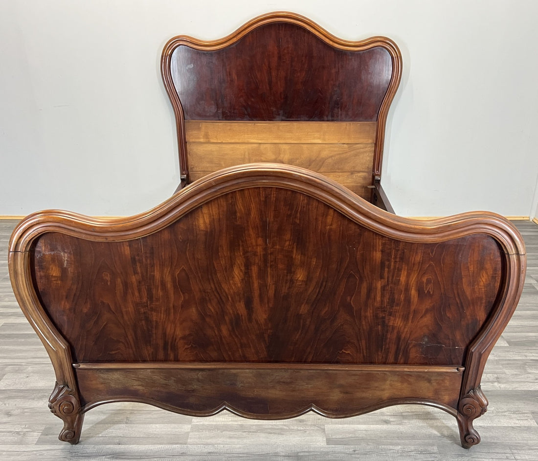 Bed Antique French Style Mahogany Double Bed Frame Carved Headboard LOT 47330