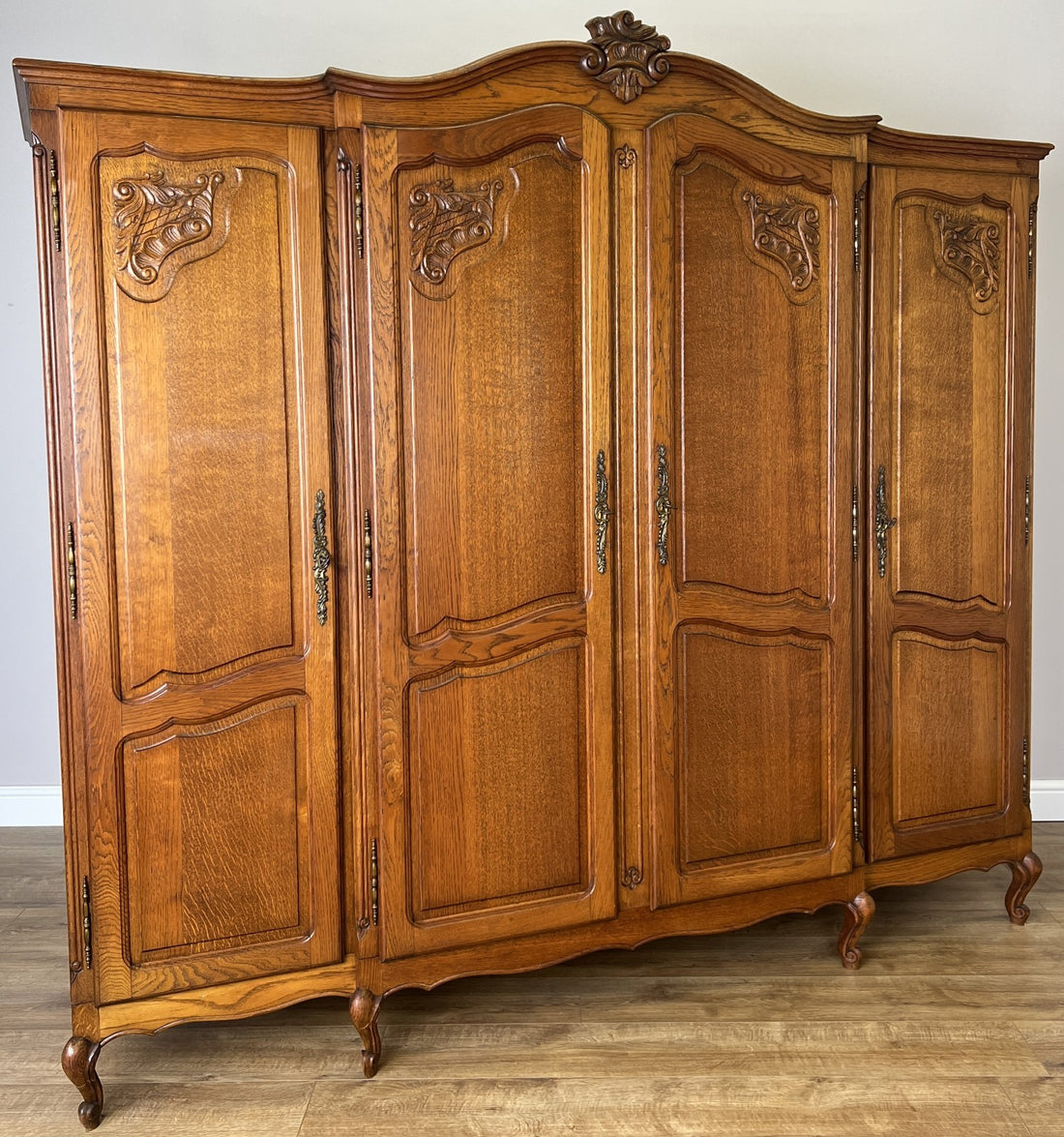 Wardrobe Vintage French Louis XVI Style Oak Four Door Carved Armoire LOT 48950