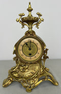 Clock Antique French Style Brass Ornate Mantel Clock with Key LOT 6473