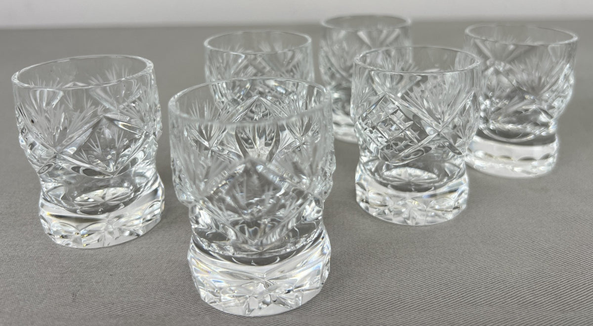 Carafe Set Vintage Style Crystal Cut 6 Shot Glasses and Tray LOT 6436