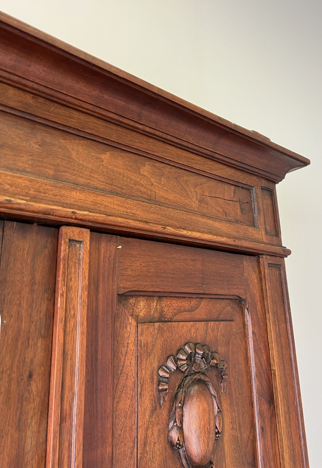 Wardrobe Antique French Walnut Two Door Mirrored Carved Armoire Cabinet LOT 608314