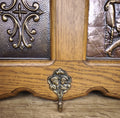 French Vintage Coat Rack Oak 6 Hooks Wall Shelf Brass Panel Coat Hanger LOT 49936